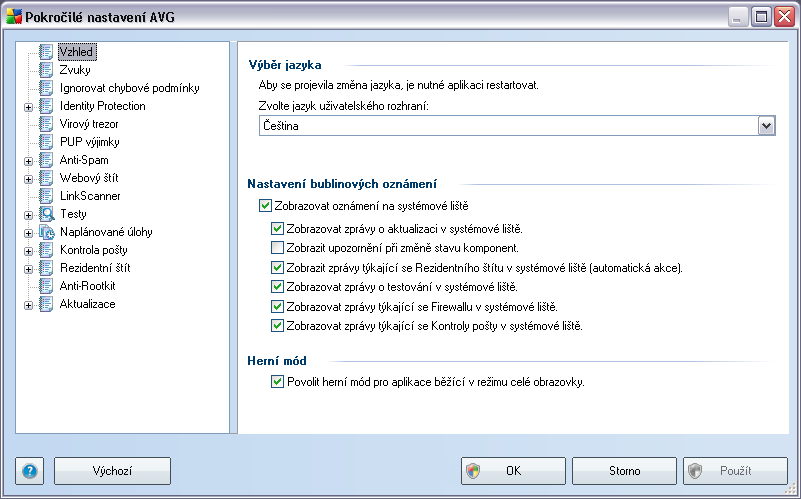 9. Pokročilé nastavení AVG Dialog pro pokročilou editaci nastaveni programu AVG 9 Internet Security se otevírá v novém okně Pokročilé nastavení AVG.