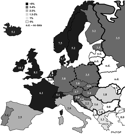 Velká Británie (8,3 %) 21, Bretaň 9.