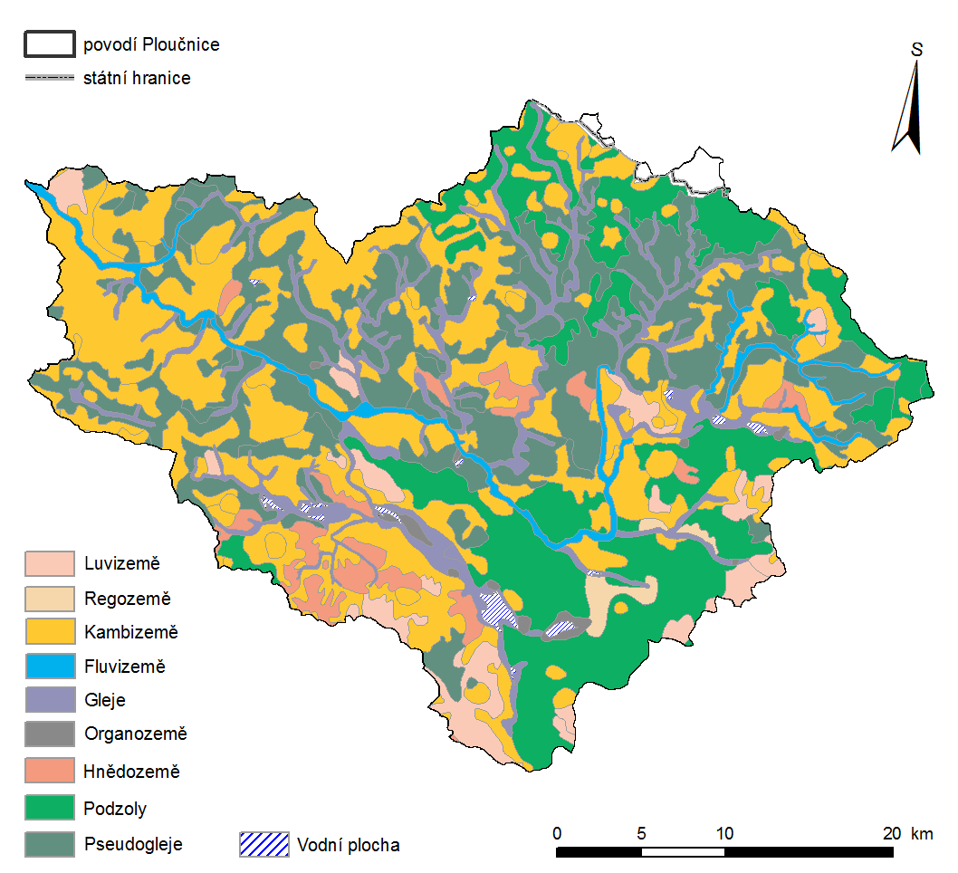 3.6 Pedologické poměry Nejvýznamněji se na půdním krytu v povodí Ploučnice podílejí kambizemě, zejména v západní části jsou nejzastoupenějším půdním typem.