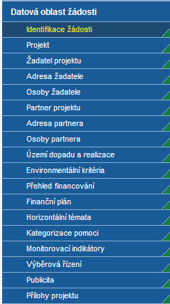 - Záložky projektové žádosti Práce s Benefit7 (6) - Zpřístupnění některých polí se umožní