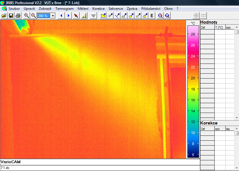 6.3 VYHODNOCENÍ MĚŘENÍ Po spuštění programu IRBIS professional a pomocí příkazu Soubor-Otevřít nebo pomocí ikony v nabídce příkazů je načten příslušný termovizní soubor, obr. 14. Obr.