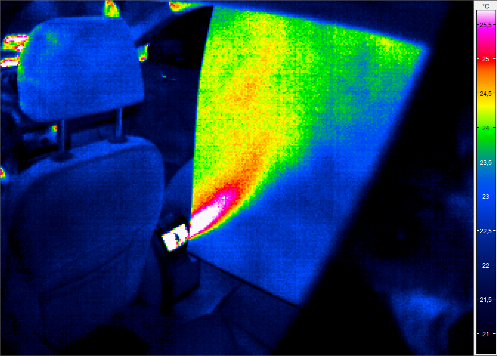 Obr. 27 Termogram proudění vzduchu skrze průzor od středové