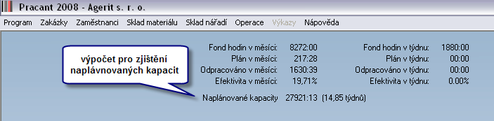 Naplánované kapacity Výpočet naplánované kapacity Vás informuje o době, na kterou je naplánována výroba.