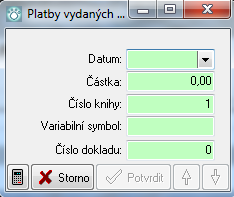 178 V tabulce sledujeme pouze cástku, datum, císlo knihy, císlo dokladu a variabilní symbol. Funkce: 1. Tisk.