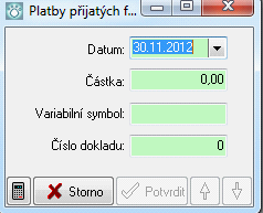 Faktury 185 V tabulce sledujeme pouze částku, datum, číslo faktury, číslo dokladu a variabilní symbol. Funkce: 1. Tisk.