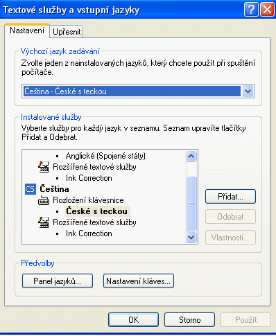 Instalace 31 Potvrďte OK. Běžte a druhou záložku Jazyky, podrobnosti a přidejte klávesnici "české s tečkou" a odeberte klávesnici české.