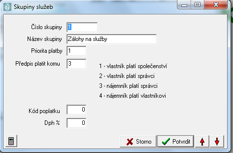 42 Popis jednotlivých údaju: Číslo skupiny - Vámi zvolené číslo. Název skupiny - Pojmenování skupiny Priorita platby - údajem se určuje co se bude napřed platit.