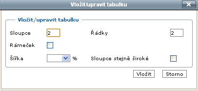 5.3.8 Vložení a úprava tabulek Vložení tabulky pomocí IPO editoru je velmi jednoduché. V editačním menu kliknete na ikonku tabulky (viz obr. 22). Obr.