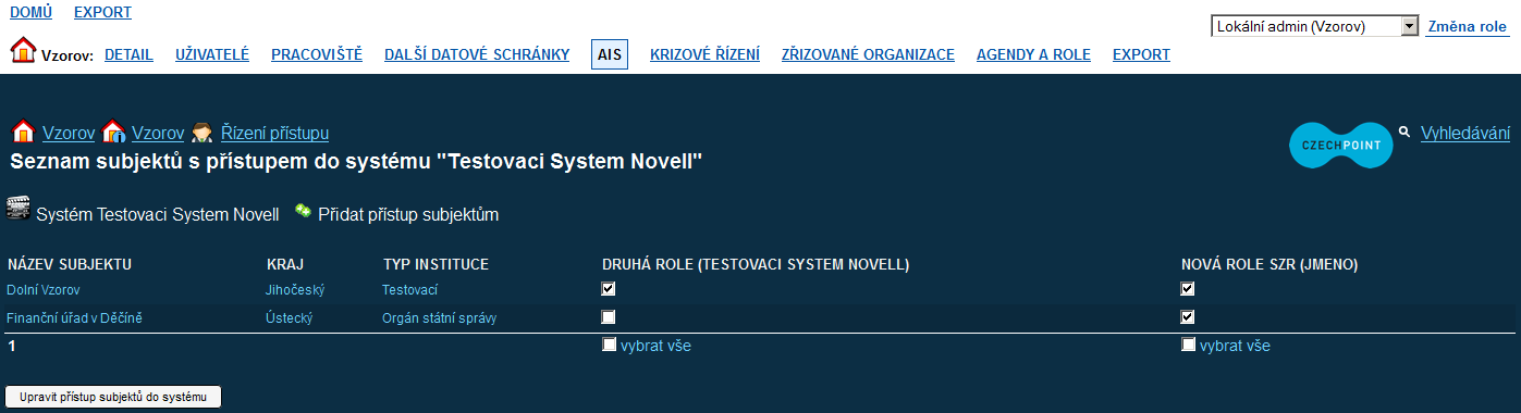 Pokud byl tento AIS zaregistrován do ZR, jsou na této záložce uvedeny parametry AIS, evidované v základních registrech.