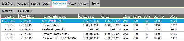 v záložce Platby dané faktury funkcí Připojit s volbou připojit platbu zálohovým listem ve funkci Oprava faktury v záložce Detail v subzáložce Zálohové listy vydané funkcí Přidat ve spodní liště