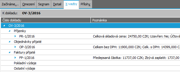 příjemku. Nicméně možný by byl samozřejmě i postup opačný, tj. nejdřív vystavit dle objednávky vydané příjemku a poté podle příjemky teprve fakturu. Pak by se záznam o čerpání vytvořil automaticky.