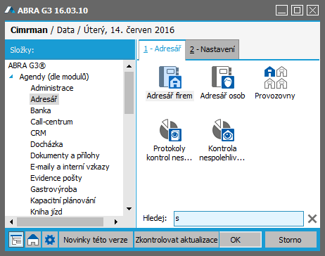 2.4 OKNO PRO SPOUŠTĚNÍ AGEND Bylo- li přihlášení úspěšné, systém zobrazí okno pro spouštění agend. Část definice okna pro spouštění agend je defaultně dodávána výrobcem.