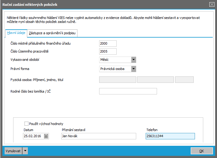 Doplnění údajů pro export ESL. Zvolíme OK a XML soubor se uloží na disk, v dalším kroku ho lze odeslat přes Daňový portál na Finanční správu. P O Z N Á M K A.