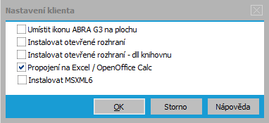 Příklad výběru definice účetních výkazů. Pokud se otevření účetních výkazů ze systému ABRA Gx nepodaří, vypíše program chybovou hlášku.