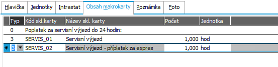 SERVIS_02 Specifikace: Poplatek za Servisní výjezd - příplatek za expresní výjezd Obdobně jako kartu SERVIS_01 zadáme kartu na servisní výjezd - příplatek za expres SERVIS_M Specifikace: Makrokarta -