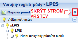 Obrázek 3 Skrýt uživatelský strom Zobrazení vrstev je indikováno barvou příslušné žárovky u dané vrstvy: "Modrá žárovka" a tučný text návěstí Tato větev stromu je momentálně neaktivní (vypnutá).