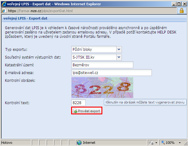 Obrázek 12 Export dat NKODFB CTVEREC PLATNYOD VYMERA KULTURA KULTURAKLASIF KULTURAOD EKO PRISLUSZA Název sloupce Tabulka 1 Struktura exportovaných dat PB/DPB národní kód PB/DPB čtverec PB/DPB