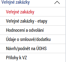 5.11. Veřejné zakázky v IS KP14+ Pokud je na záložce Projekt zaškrtnuta možnost Realizace zadávacích řízení na projektu, jsou k zadávání údajů o veřejných zakázkách zpřístupněny tyto záložky v rámci