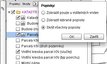 10 5.2.2. Zobrazit vybrané popisky Možnost zobrazit popisky bez zviditelnění vrstev (např.