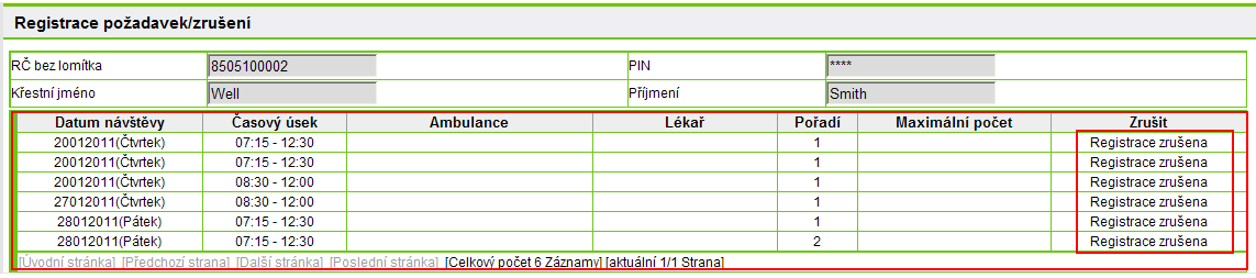 Obr. 2.2-3 Související informace Každá informace o registraci bude zobrazena ve střední části obrazovky (viz obr 2,2-4). (1) Datum návštěvy ambulance.