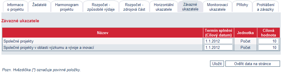 7) Závazné ukazatele Program Spolupráce Klastry má dva závazné ukazatele. Společné projekty a společné projekty v oblasti výzkumu a vývoje a inovací. Žadatelé, kteří byli podpořeni již v I.