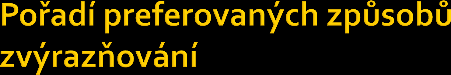 1. Kurzíva 2. Tučné písmo 3. Kapitálky, popř.