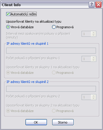 Tento dialog slouží k nastavení parametrů pro distribuci aktualizací z AVG Admin Serveru klientům, popř. mezi AVG Admin Servery.