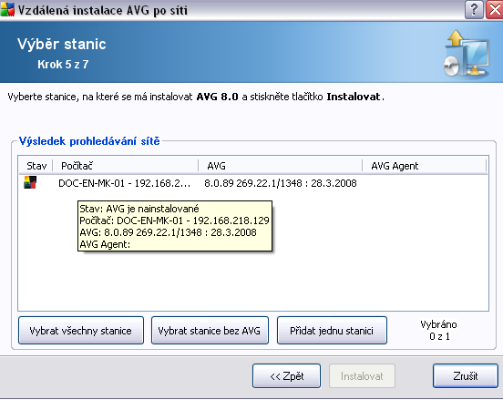 Kromě toho můžete zobrazit tzv. "tool tip", což je informační okénko, které se zobrazí pokud kurzor myši necháte stát na některé ze stanic po několik sekund.