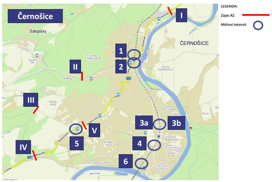 Obr. 03 Poloha sčítacích stanovišť Černošice Obr.