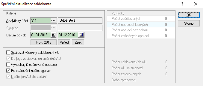 SALDOKONTO, INVENTARIZACE SALDOKONTNÍCH ÚČTŮ Analytické účty, označené v účetním rozvrhu jako saldokontní, je možné (a nutné) k zadanému datu inventarizovat spárovat operace na účtu a zobrazit jeho