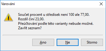 Takto se nadefinuje celý rozpad daného algoritmu: Důležité je, aby byl nahoře součet koeficientů roven 100 pokud není, systém na to při ukládání algoritmu upozorní: