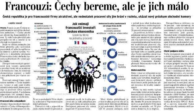 Lidové noviny Francouzi: Čechy bereme, ale je jich málo / Les Français : on veut les Tchèques, mais ils ne sont pas assez