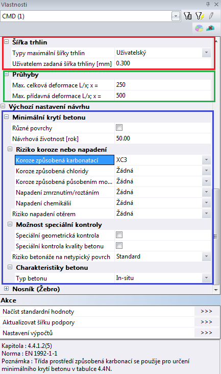 Lokální nastavení Nastavení pro jednotlivé pruty Nastavení podle typu prvku nosník, sloup, žebro, deskový nosník Standardní /