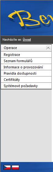 Aplikaci lze spustit v několika jazycích (v zápatí každého okna jsou zobrazeny vlajky zemí). 3.