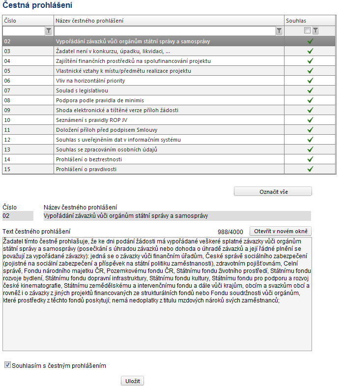 5.31 Finalizace projektu a tisk výstupní sestavy Po ukončení prací na projektové žádosti je nutné projekt finalizovat kliknutím na pole Finalizace v uživatelské nabídce vlevo.