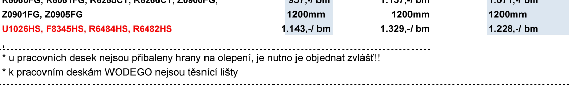 PRACOVNÍ DESKY KRONOSPAN: strana 11 * skladový program - prodáváme v délkách: 2,05 nebo 4,1 m matné dekory - š. 600, tl.