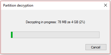 Figure C.5: Encryption progress. C.7 Decryption steps After the decryption button is pressed, the decryption parameters are checked and in case of importing the key, the password verification will be skipped.