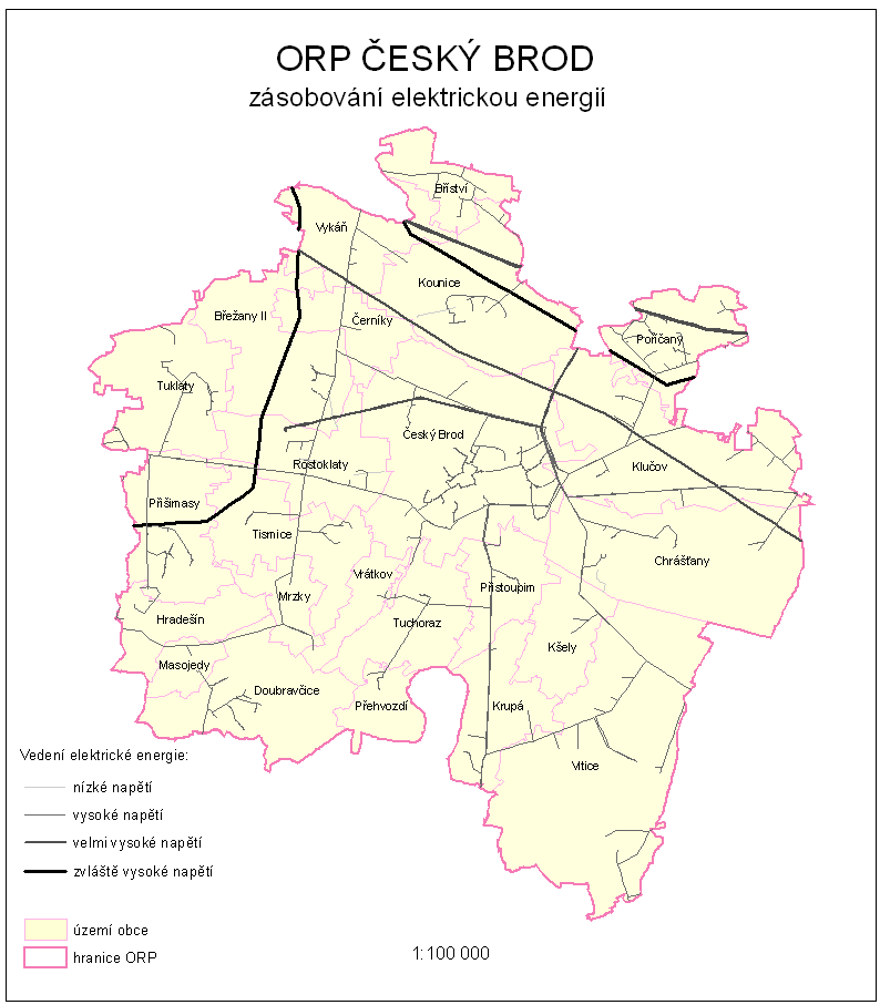 Distribuce elektrické energie v předmětném území je realizována vedením vysokého napětí, které pokrývá všechny obce v území.