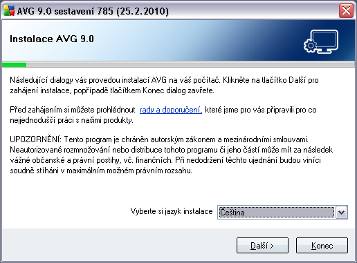 5. Instalační proces AVG Pro instalaci AVG 9 Anti-Virus na váš počítač potřebujete aktuální instalační soubor.