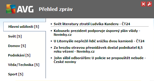 o Název tlačítka - máte možnost změnit název tlačítka, jak bude zobrazen v AVG Security Toolbaru o Ukázat zprávy - můžete si nastavit požadovaný počet zpráv, které mají být aktuálně zobrazeny o RSS