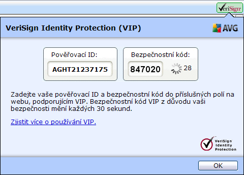 svou VIP indetifikaci. VIP indetifikace je jednoznačným identifikátorem sestávajícím z dvanácti alfanumerických znaků.