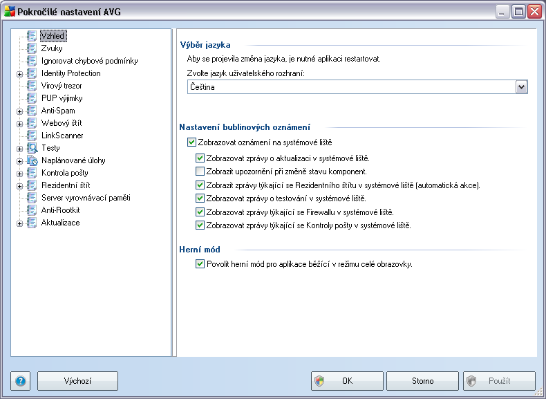 10. Pokročilé nastavení AVG Dialog pro pokročilou editaci nastaveni programu AVG 9 Anti-Virus se otevírá v novém okně Pokročilé nastavení AVG.