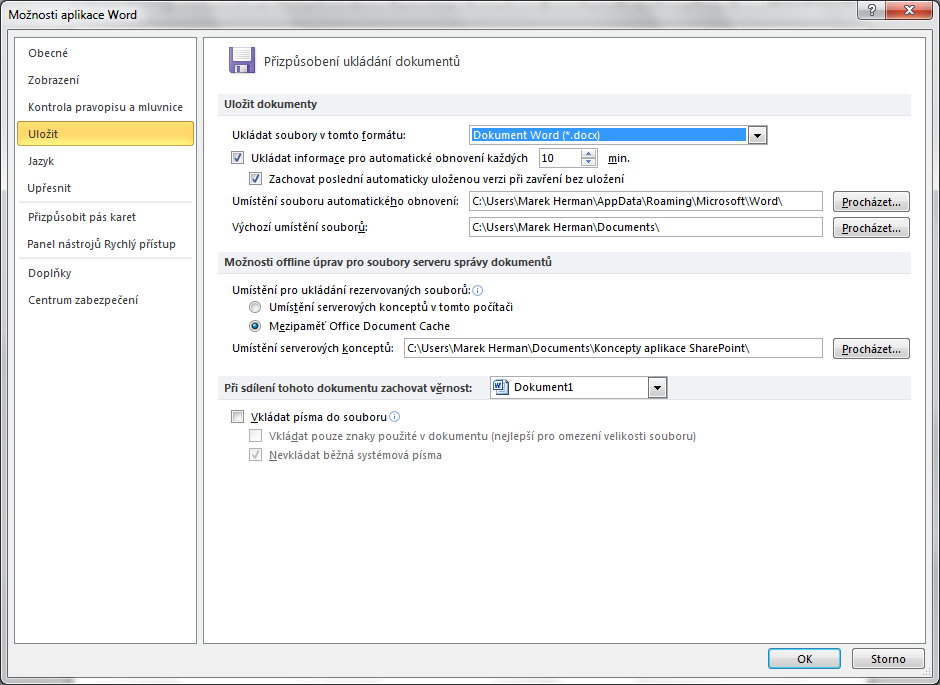 Pro zajímavost Soubor -> Možnosti -> zobrazí se okno Možnosti aplikace Word