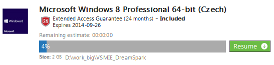 Po stažení je soubor *.sdc programem SDC automaticky rozbalen. V cílové složce vznikne podsložka s názvem, který odpovídá staženému software, např. Windows 8 (x64) - DVD (Czech).