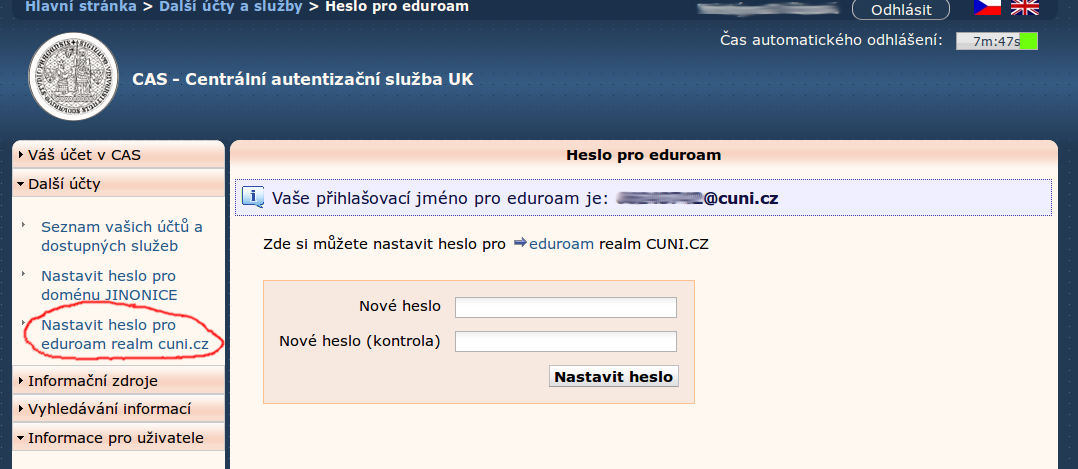 2. Jak na Wi-Fi - Eduroam Wi-Fi Eduroam nastavení hesla http://cas.cuni.