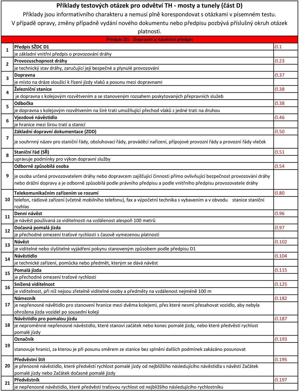 Předpis D1 - Dopravní a návěstní předpis Předpis SŽDC D1 je základní vnitřní předpis o provozování dráhy Provozuschopnost dráhy je technický stav dráhy, zaručující její bezpečné a plynulé provozování