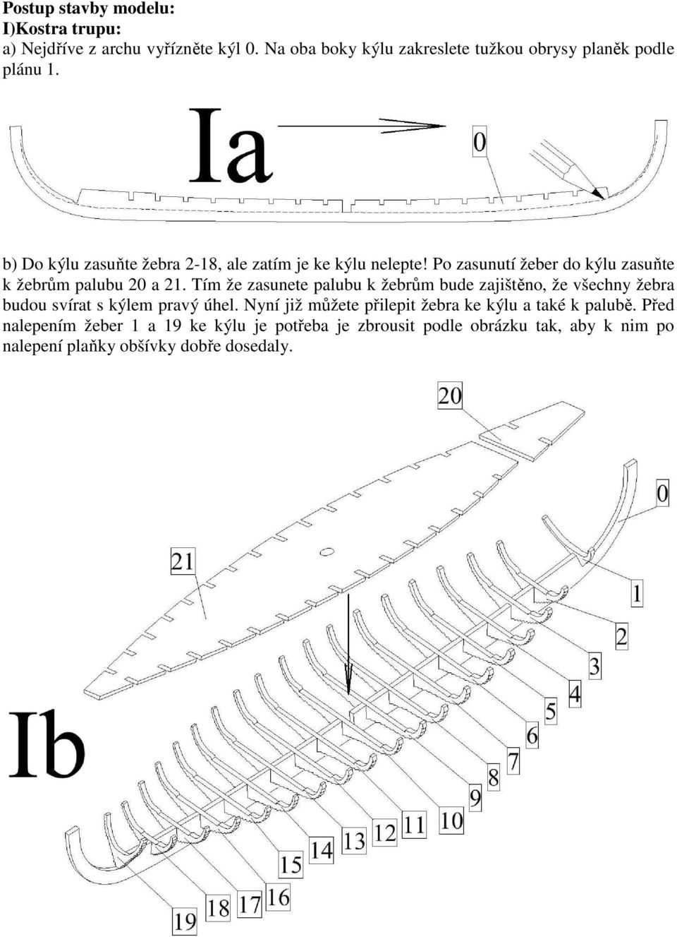 Po zasunutí žeber do kýlu zasuňte k žebrům palubu 20 a 21.