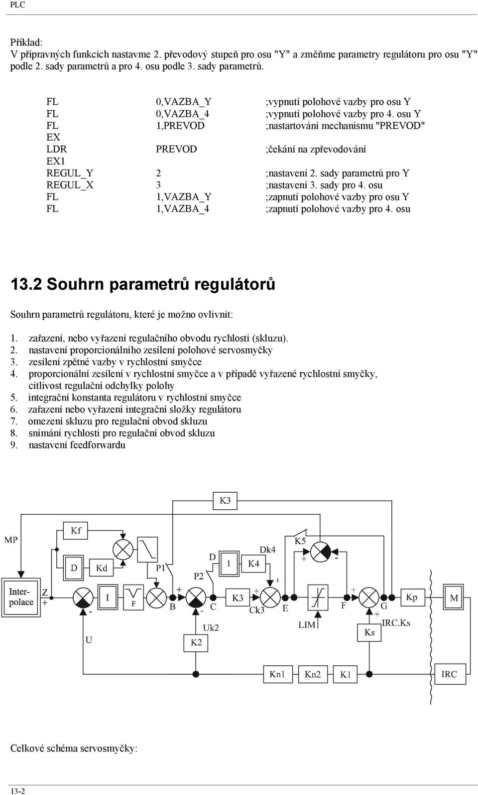 osu Y FL 1,PREVOD ;nastartování mechanismu "PREVOD" EX LDR PREVOD ;čekání na zpřevodování EX1 REGUL_Y 2 ;nastavení 2. sady parametrů pro Y REGUL_X 3 ;nastavení 3. sady pro 4.