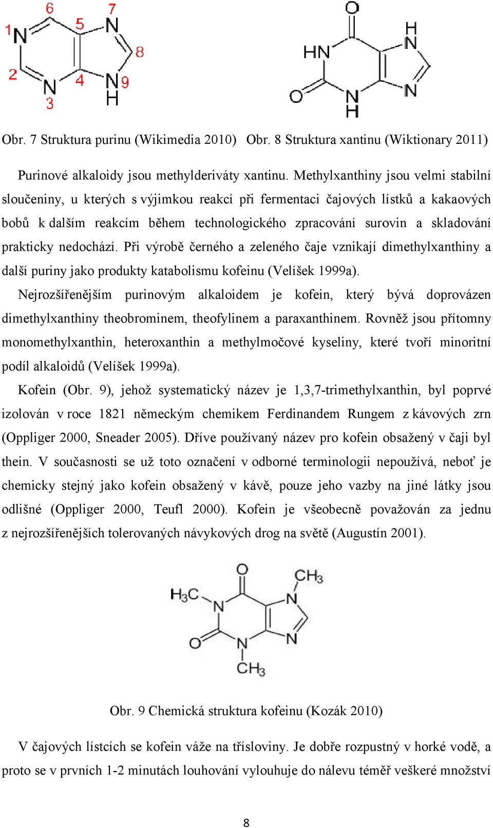 prakticky nedochází. Při výrobě černého a zeleného čaje vznikají dimethylxanthiny a další puriny jako produkty katabolismu kofeinu (Velíšek 1999a).