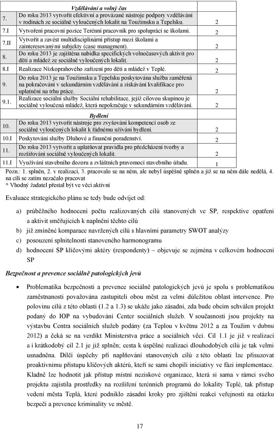 Do roku 2013 je zajištěna nabídka specifických volnočasových aktivit pro děti a mládež ze sociálně vyloučených lokalit. 2 8.I Realizace Nízkoprahového zařízení pro děti a mládež v Teplé. 2 9.